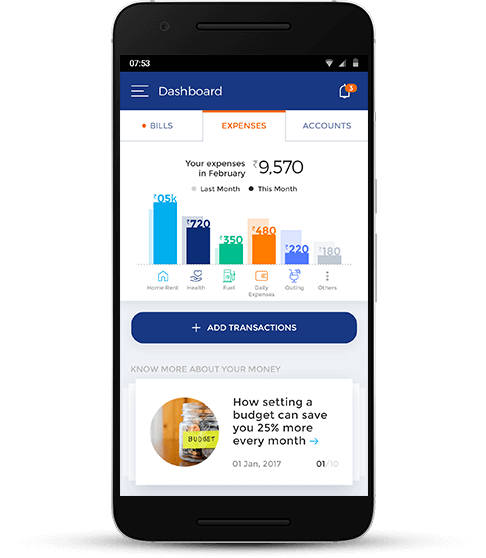 Dashboard UI UX for expense tracking mobile app