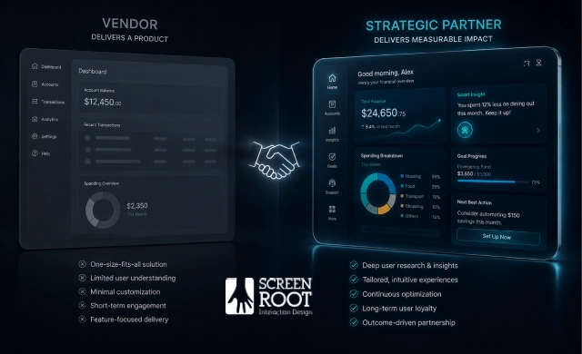 Choosing a Strategic Fintech UX Design Partner Over a Design Vendor | ScreenRoot Blog