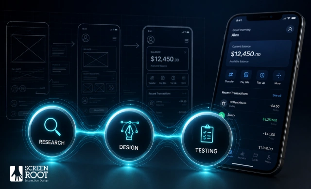 Full-Cycle Design for Complex Mobile Banking App User Experience Flows | ScreenRoot Blog