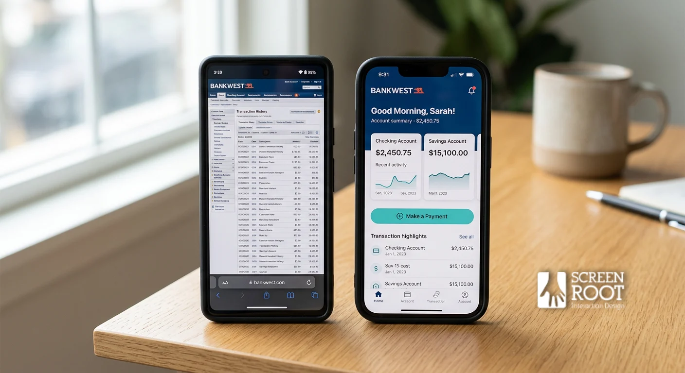 A mobile-first redesign consolidated fragmented banking screens into simplified, thumb-friendly dashboards