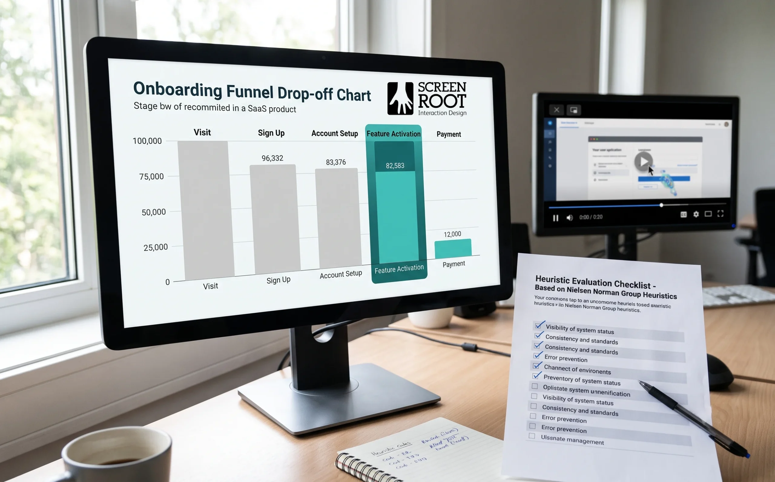 A research-first audit combines heuristic evaluation with behavioural analytics to find where users truly struggle