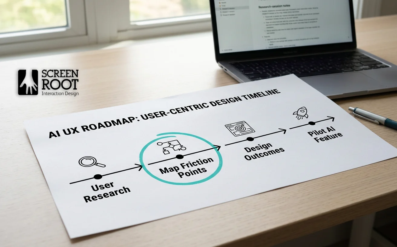 An effective AI UX roadmap starts with user research to map friction points before any technology decisions