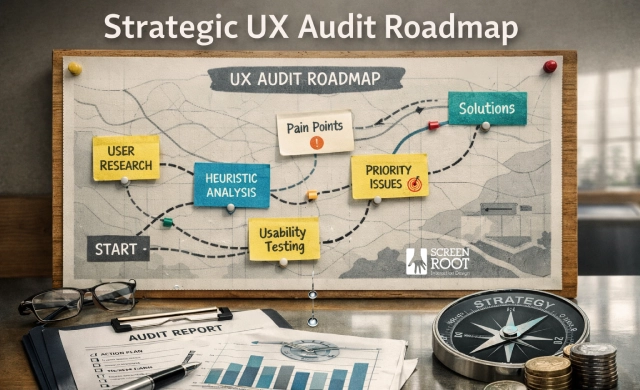 Conceptual roadmap showing how structured UX audits connect design gaps to business outcomes.