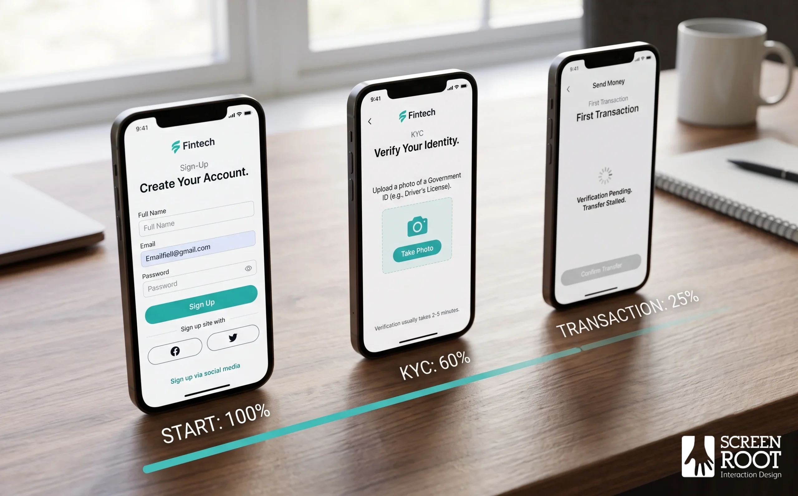 Fintech users drop off at specific stages between sign-up, verification, and their first transaction