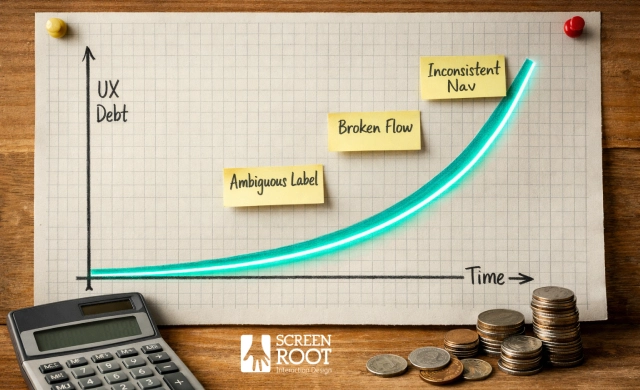Illustration of compounding design shortcuts turn
ing into financial liability.