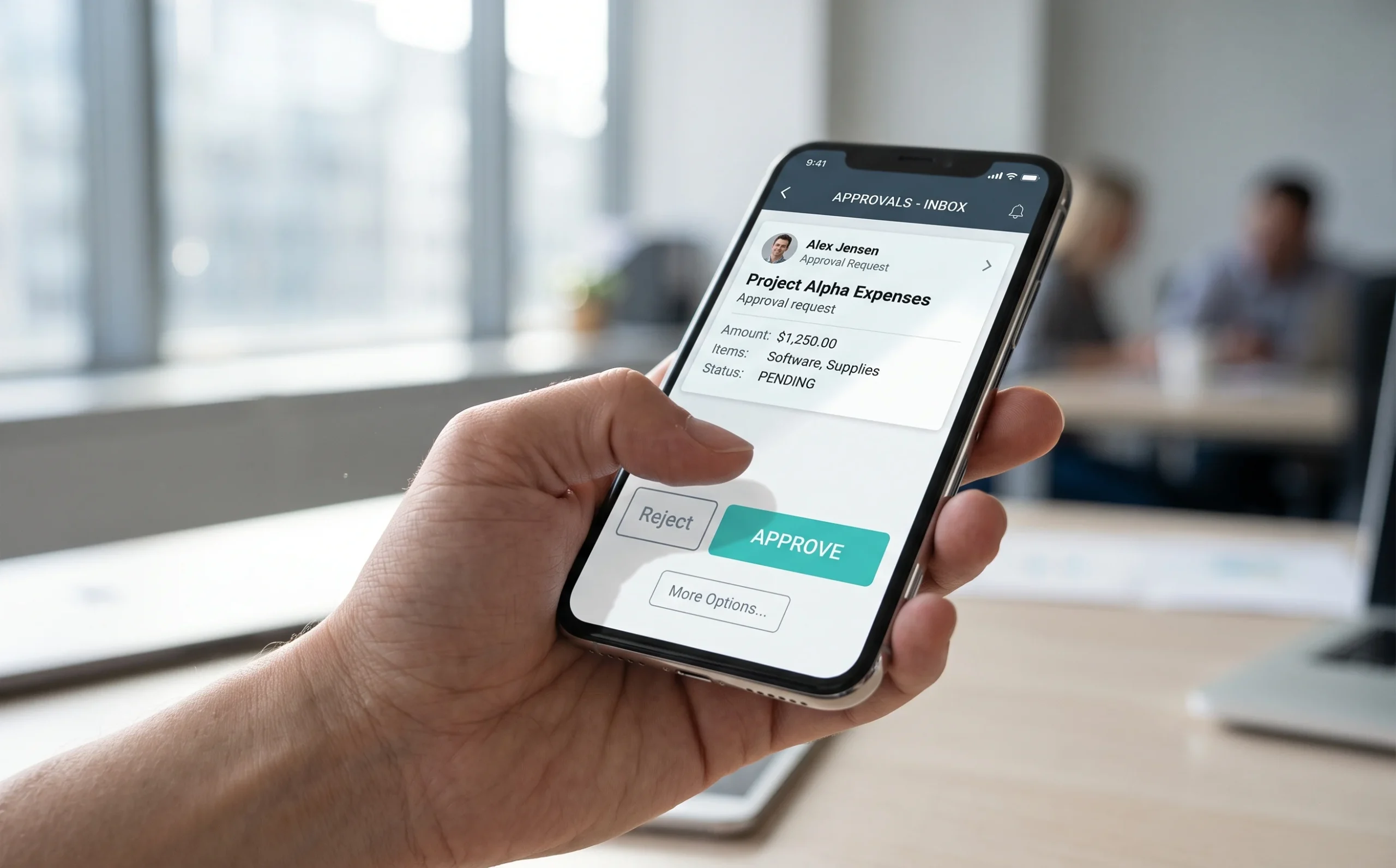 Enterprise mobile workflows need generously sized touch targets and progressive disclosure to stay both simple and powerful