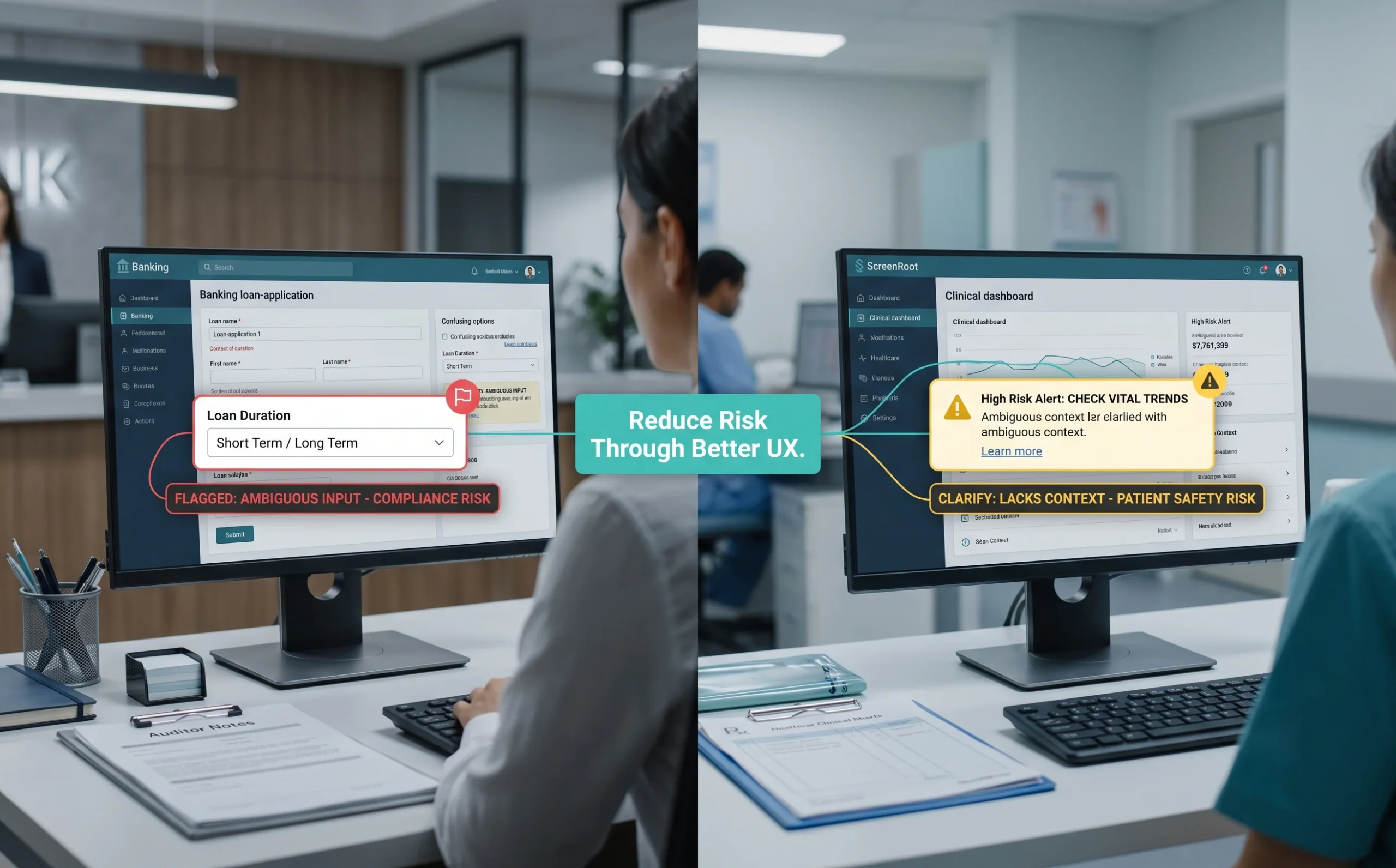 In BFSI and healthcare, UX failures can create compliance, financial, operational, and patient-safety risks