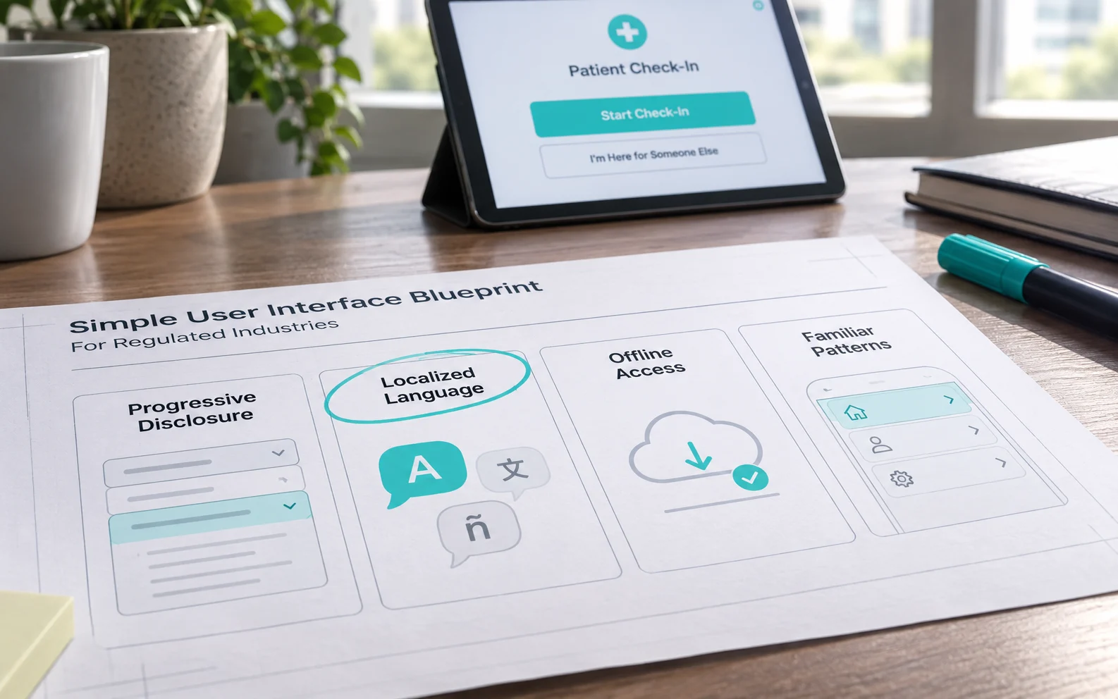 Progressive disclosure, localized language, offline access, and familiar patterns form the blueprint for inclusive interface design
