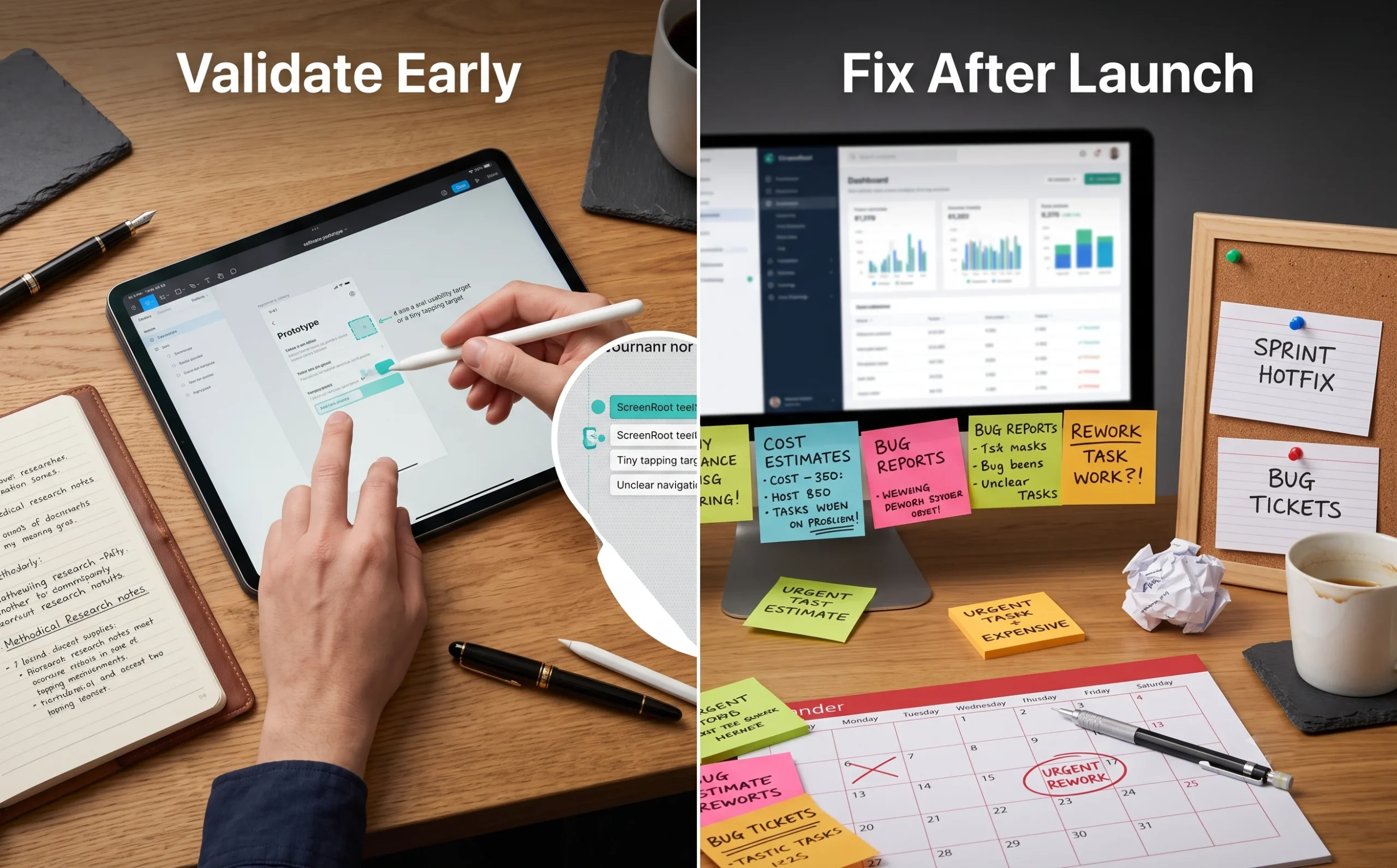 Research-first validation and Design QA catch usability and implementation problems before they create costly rework