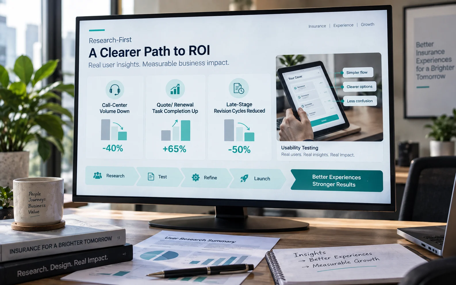 Research-first UX delivers measurable ROI in insurance by cutting support calls, lifting task completion, and reducing costly late-stage revisions