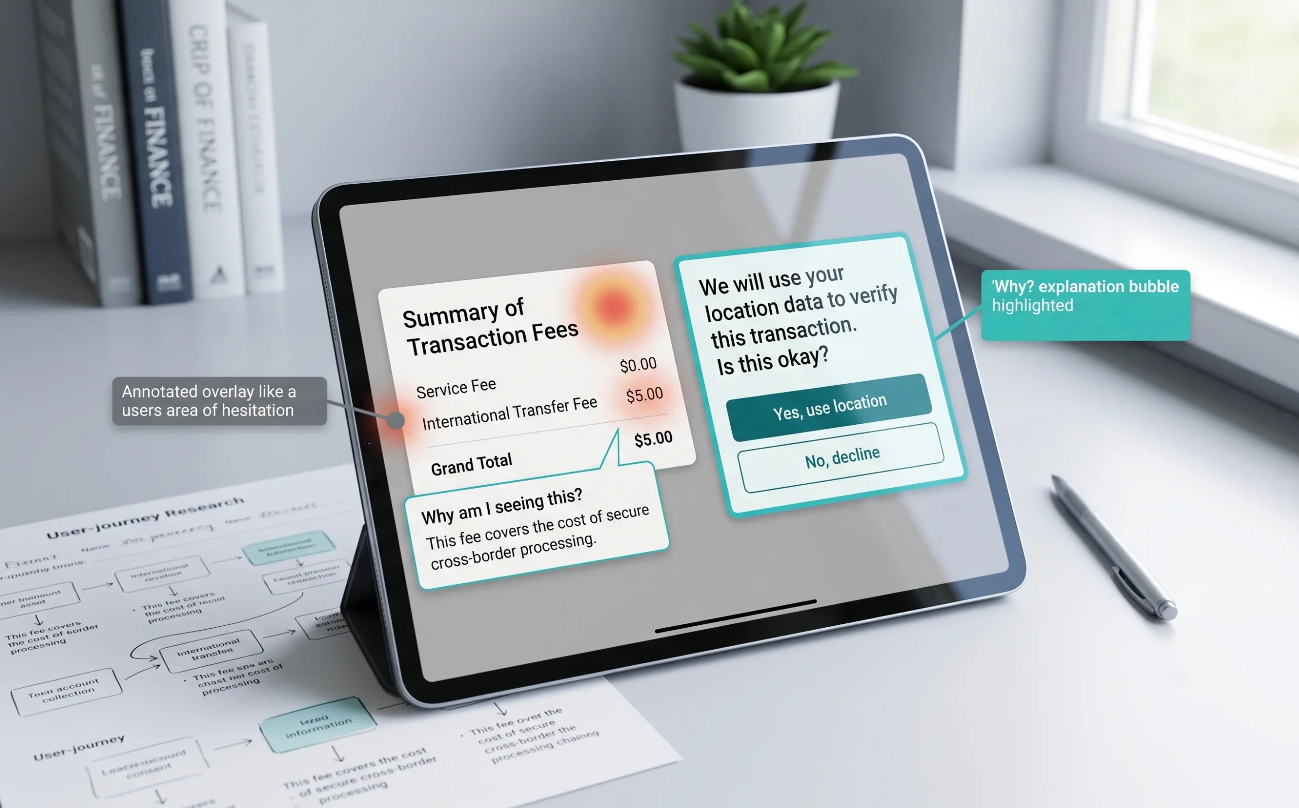 Research-first financial UX replaces hidden fees and confusing consent flows with transparent, plain-language decisions