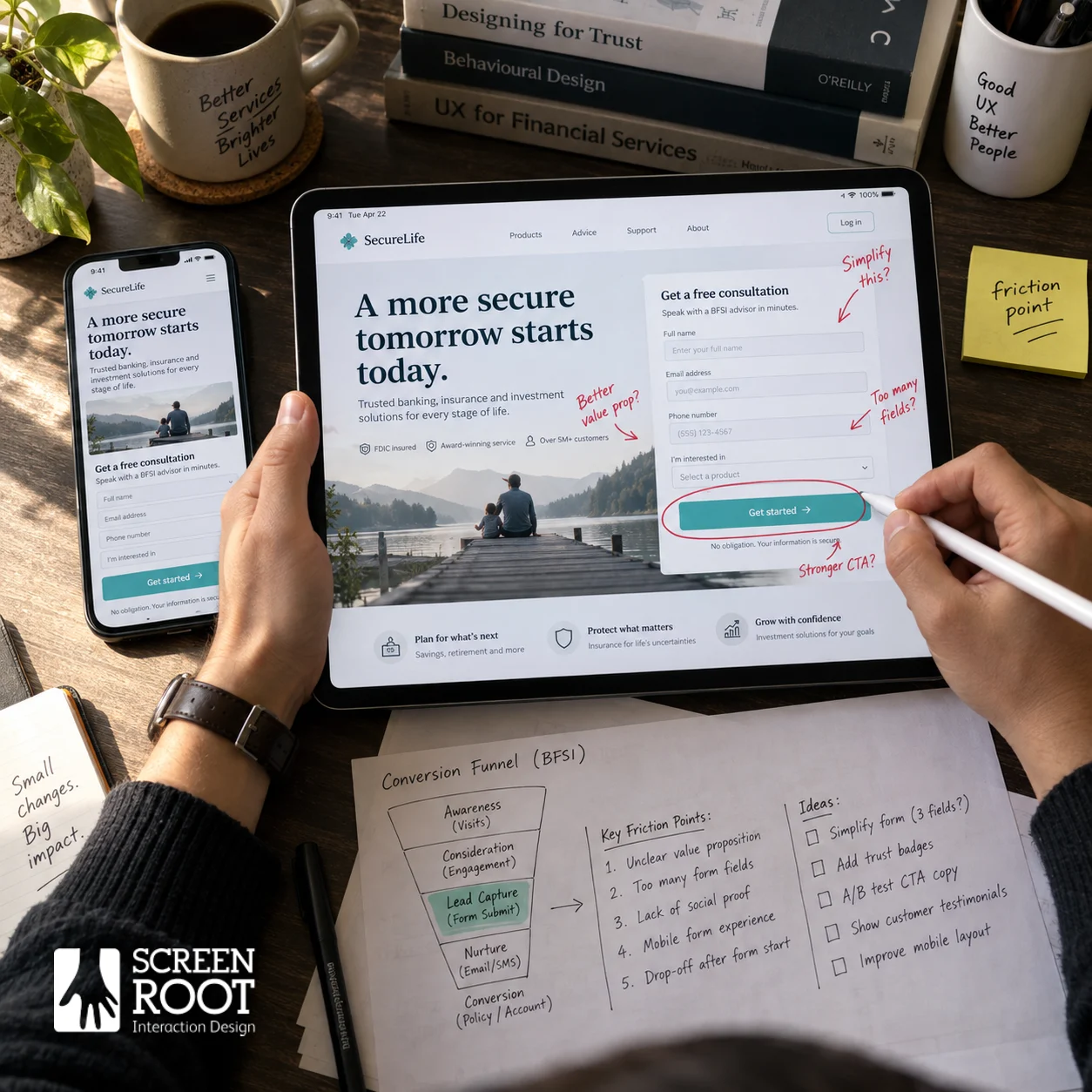 In regulated service sectors, lead-generation UX succeeds by reducing cognitive load, keeping CTAs visible, and building trust at the moments users hesitate